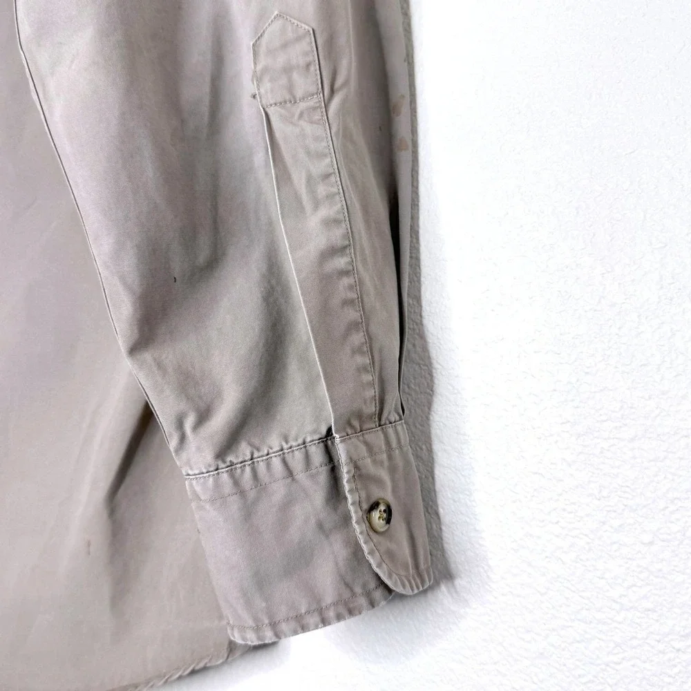 VTG BANANA REPUBLIC Archive Button Safari Mens Shirt M Khaki Stained 80s